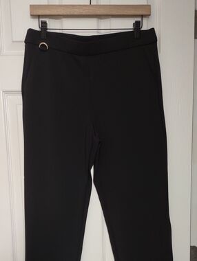 Classic Black Straight-Leg Pants with Gold Ring Detail